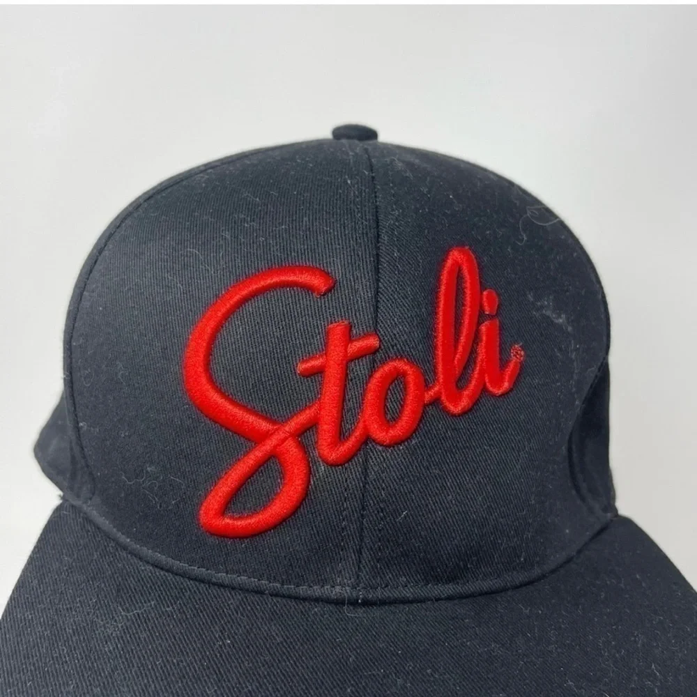 Stoli Stolichnaya Vodka Baseball Cap Snap Back Black Hat Embroidered Red Logo FS